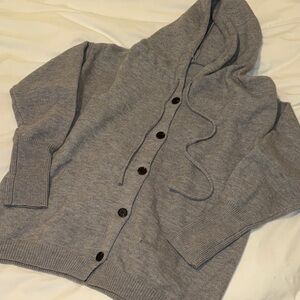Cozy Gray Botton Down Sweater with Hood